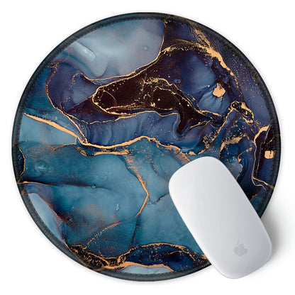 ITNRSIIET Round Mouse Pad with Stitched Edge Premium-Textured Waterproof Non-Slip Rubber Base Desktop Protection Mat Diameter 8.7 inches, Blue and Black Marble
