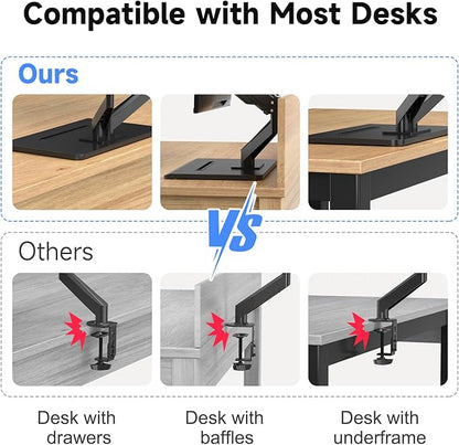 suptek Dual Monitor Mount Gas Spring Monitor Arm Desk Stand with Base,Free Standing Pneumatic Height Adjustable Monitor Stand for 17 to 32 inch,Holds up to 22 lbs,Black(ML8SP)