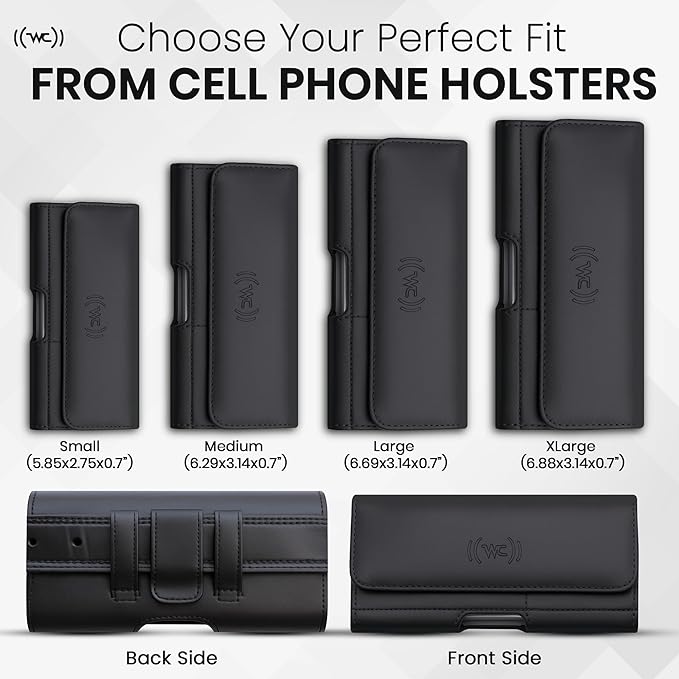Leather Phone Holster for Men & Women, Horizontal Cell Phone Case with ID/Card Holder, Fits iPhone 13/12 Mini, SE, Xs/X, 8, 6s - Belt Clip/Loop Carrying Phone Pouch – Small Size
