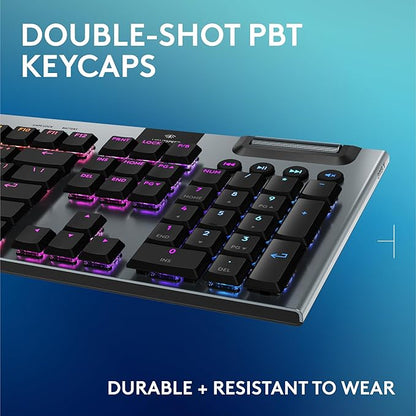 Logitech G915 X Lightspeed Wireless Mechanical Gaming Keyboard, Double-Shot PBT Keycaps, Fully Programmable Keys, RGB Backlit Mac/PC Gaming Keyboards, Aluminum Finish, GL Linear Switches, Black