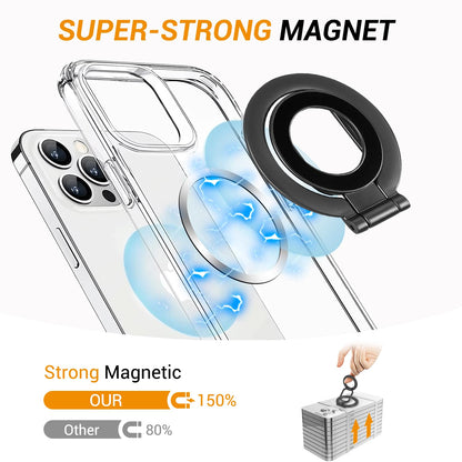 Magnetic Ring Holder Grip, Adjustable Magnet Phone Ring Stand, Multi-Angle Stability Kickstand, Strong Double Sided Magnetic Phone Grip, with Magnet Ring for Phone Case, Black