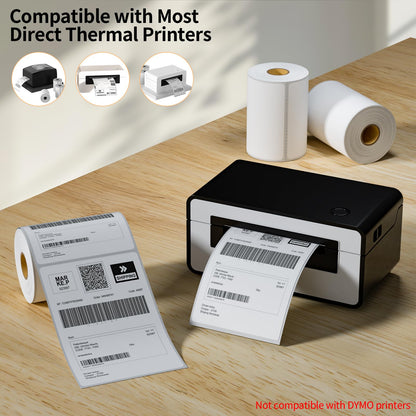 6 Rolls 4" x 6" Direct Thermal Printer Label, 250 Labels/Roll, Total 1500 Thermal Shipping Labels, Strong Adhesive, Commercial Grade, Perforated, Compatible with Most Thermal Printers (NOT for DYMO)