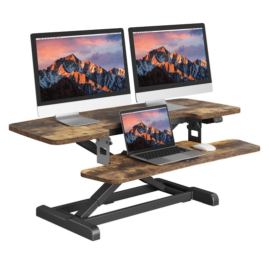 SANODESK 32" Electric Standing Desk Converter,Height Adjustable Riser for Office Home, Monitor and Laptop Workstation with Large Keyboard Tray, Black Color