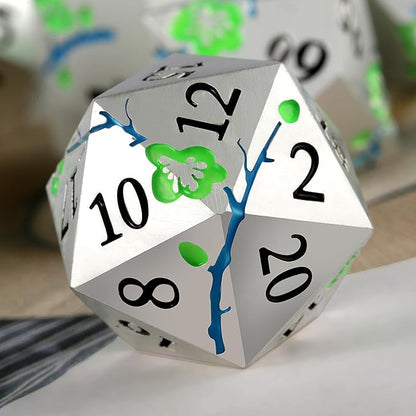 Glow in The Dark Metal Dice, DNDND 7 PCS Green Metallic D&D Dice Set with Gorgeous Gift Case for Dungeons and Dragon Tabletop Game (Glow in The Dark Green)