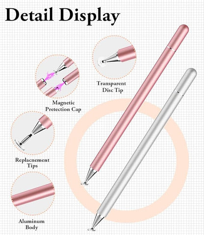 Stylus Pen for iPad, LUNTAK Stylus Pens for Apple/iPhone/Ipad pro/Mini/Air/Android/Microsoft/Surface All Capacitive Touch Screens Universal with 4 Replacement Tips (2 Pcs, Pink and Silver)