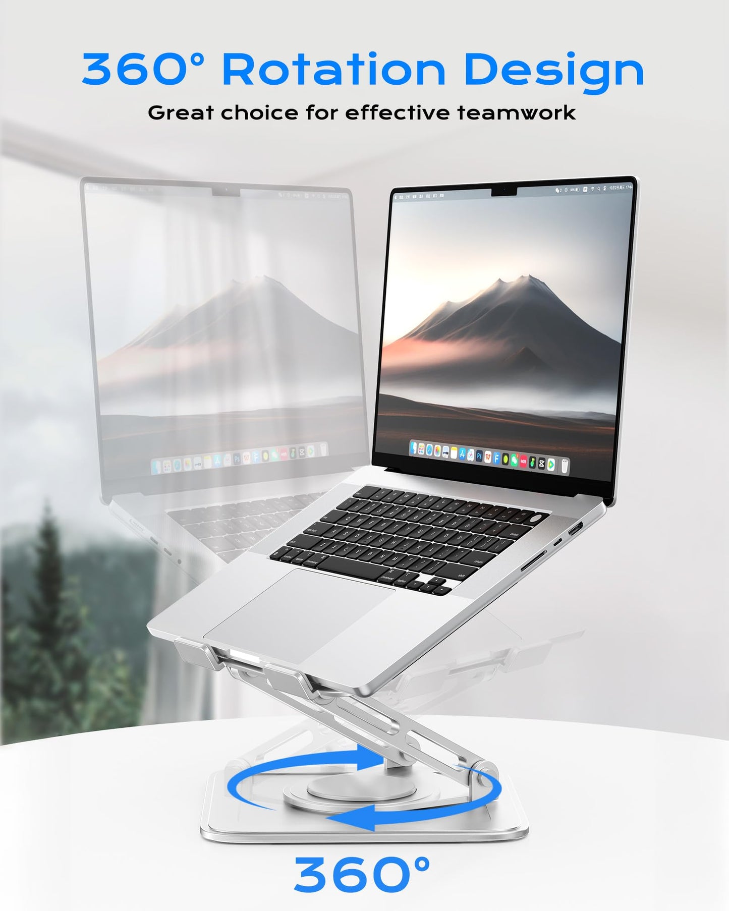 LOXP Adjustable Laptop Stand, Computer Stand with 360 Rotating Base, Ergonomic Laptop Riser Mount for Desk Foldable Protable Computer Desk Fits with MacBook Pro Air (10-16") - White