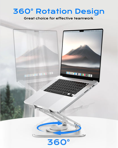 LOXP Adjustable Laptop Stand, Computer Stand with 360 Rotating Base, Ergonomic Laptop Riser Mount for Desk Foldable Protable Computer Desk Fits with MacBook Pro Air (10-16") - White