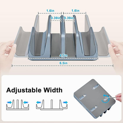 JARLINK 4-in-1 Adjustable Vertical Laptop Stand Holder, Aluminum Dual Slots Laptop Rack for Desk, Space-Saving Organizer Compatible with All MacBook, Surface, Chromebook, and Gaming Laptops (Grey)