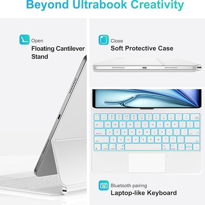 Keyboard Case for iPad Air 11" (M3 2025 / M2 2024) & iPad Pro 11"(1st/2nd/3rd/4th Gen), Slim Magic Keyboard with Multi-Touch Trackpad for 10.9"iPad Air 4th/5th Gen with 7-Color Backlit,White