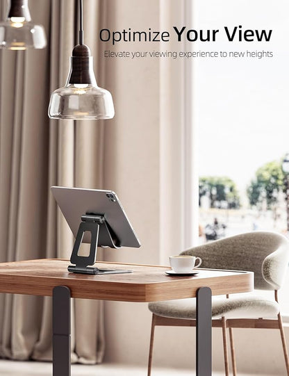 Nulaxy Aluminum Dual Foldable iPad Stand, Fully Adjustable Desktop Tablet Holder, Tablet Accessories for Office Kindle Compatible with Mobile Devices iPad Pro/Air/Mini, iPhone Pro/Max/Plus, Black
