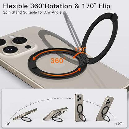 COOLQO 2Pcs 360 Spin Cell Grip Ring Phone Stand [Upgrade Gear Hinge Stress Anxiety Relief] Magnetic Holders for Your car Accessories Desk Mount Compatible with iPhone All Smartphones, Black