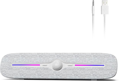 SOULION R90 Bluetooth Computer Speakers for Desktop, USB Powered 3.5mm AUX PC Speakers with LED Dynamic Light, Portable Soundbar Speaker with Rotary Volume Control for Laptop Monitor, White