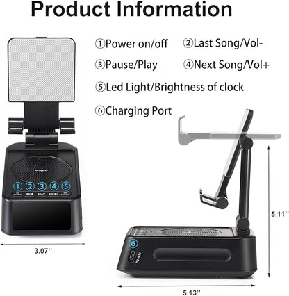 Gifts for Men Women, Phone Stand with Bluetooth Speaker&Clock, Birthday Gifts for Him, Phone Holder with Wireless Speaker, Ideal for Dad Mom Husband Boy, Cool Tech Gadget for Men