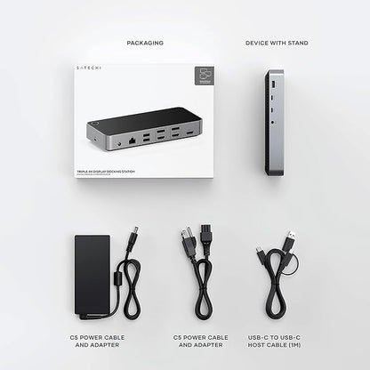 Satechi 13 in 1 Triple 4K USB C Docking Station, 100W Charging, 2 DP, 3 HDMI, 2 USB C, 3 USB-A, Gigabit Ethernet, and Audio Jack for Mac/Windows, MacBook Air/Pro M4/M3/M2/M1, DisplayLink Required