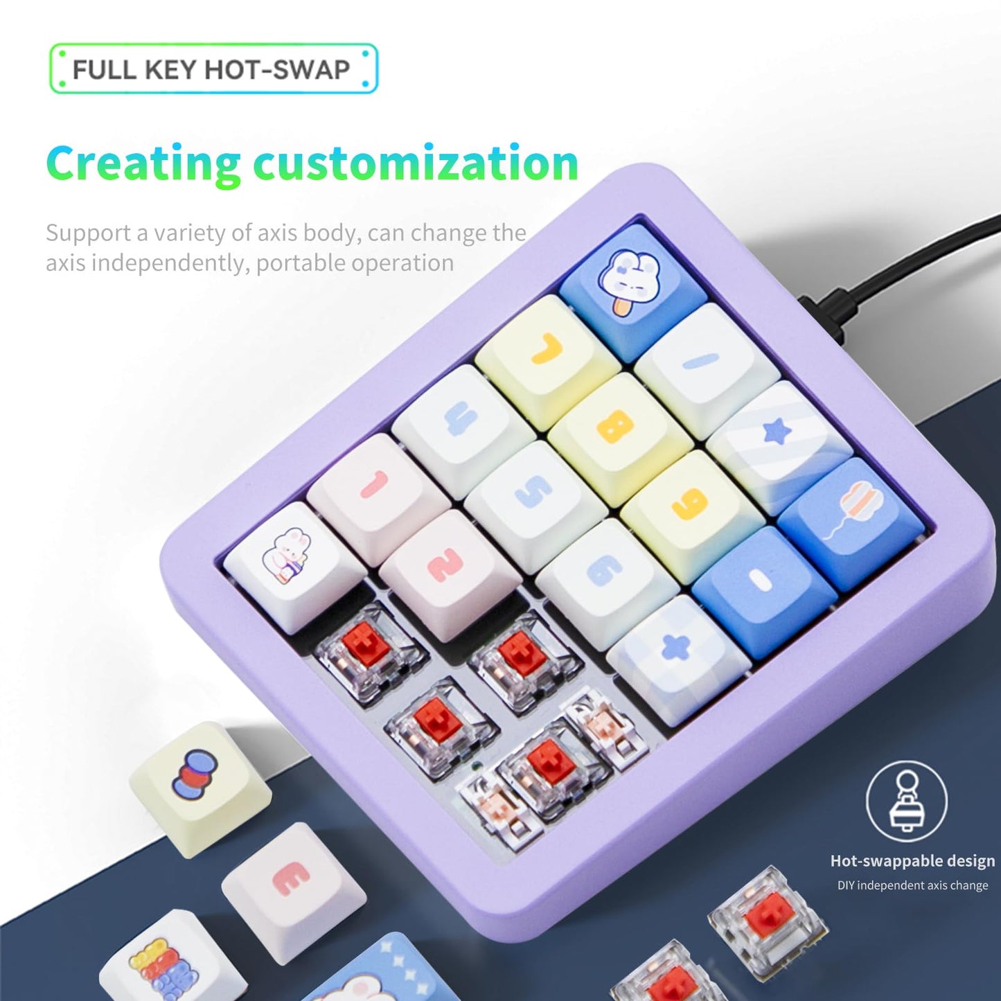 Adventurers K812 Wired Mechanical Numeric Keypad, 19-Key Hot-Swappable RGB Numpad, Macro Programmable, Detachable Type-C Cable, Game/Office Mode Switch – for PC/Laptop/Desktop (Purple)