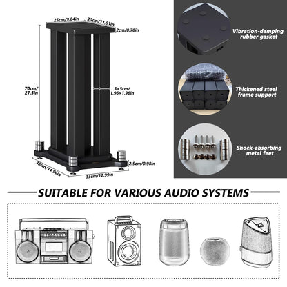 A Pair of Speaker Stands, Bookshelf Speaker Stand Steel Frame Support for Speakers up to 40 kg, Vibration-Absorbing MDF Design, Studio Monitor Stands Improves Sound Quality (60cm/23.6in)