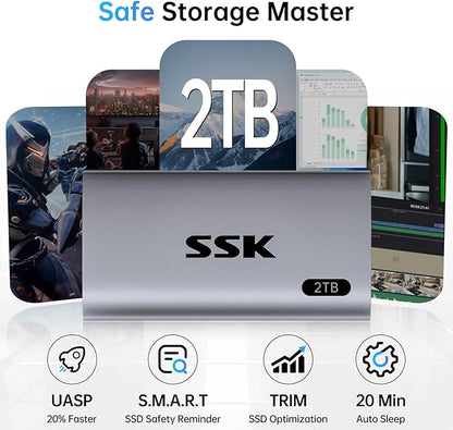 SSK 2TB Portable SSD External Hard Drive Solid State Drive Up to 550MB/s