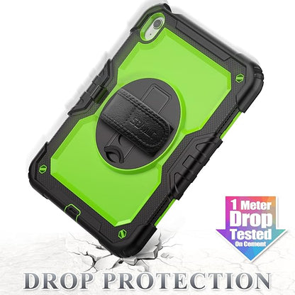 SEYMAC stock Case for iPad (A16) 11th/10th Generation 11''/10.9'' 2025/2022, Full-Body Drop Protection Case with Screen Protector &360° Rotate Hand Strap/Stand, Green+Black