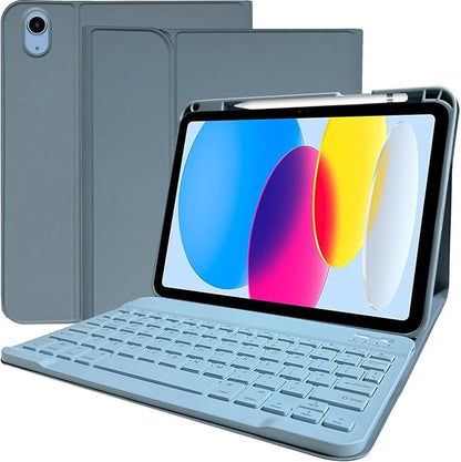Keyboard Case for iPad 11th 10th Generation - iPad 10th Generation Case with Detachable Wireless Keyboard - Smart Folio Cover with Pencil Holder for 11-inch A16 2025 10.9-inch 2022, Blue
