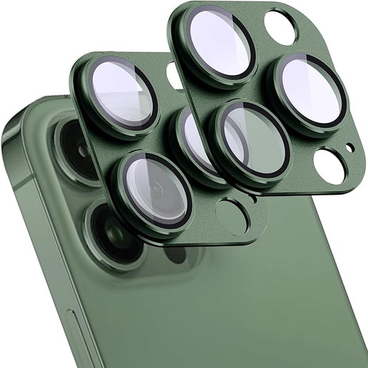 SHANG PIN JIA 2 Pack Camera Lens Protector for iPhone 13 Pro/13 Pro Max,[Not Easy to Breakn ] AR Tempered Glass Strong Adsorption Metal Camera Cover Screen-Dark green