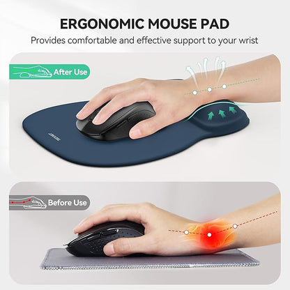TECKNET Gel Mouse Pad with Wrist Rest, Ergonomic Office Mousepad with Wrist Support - Non-Slip & Smooth Surface Comfortable Desk Accessories Mat for Office, Gaming and Study - Navy