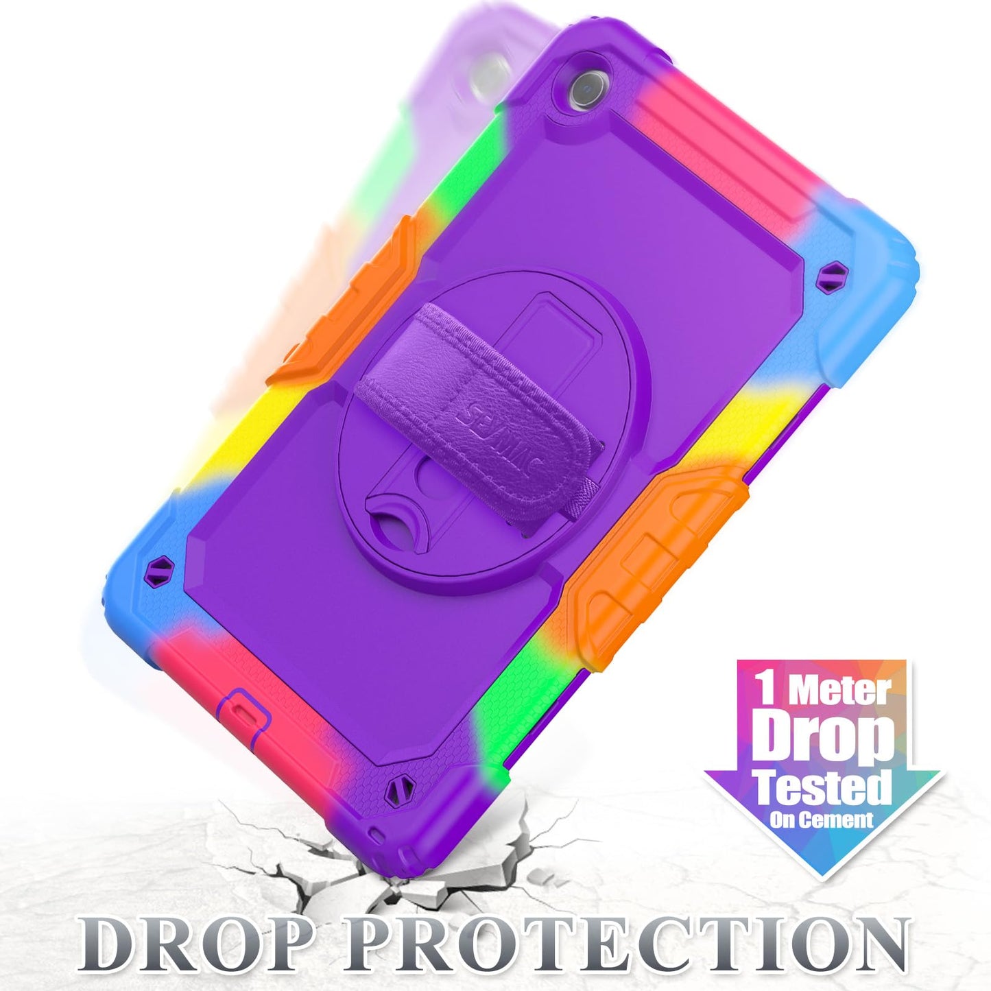 SEYMAC stock Case for Samsung Galaxy Tab A11+ Plus/A9+ Plus 11'', Full-Body Drop Protection Case with Screen Protector Pencil Holder [360° Rotating Hand Strap] &Stand, Purple+Colorful