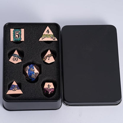 Metal RPG Dice Set,DND Polyhedral Dice Set 7pcs,Metallic Glitter Large Stripe Dice Set for Dungeons and Dragons Role Playing Games