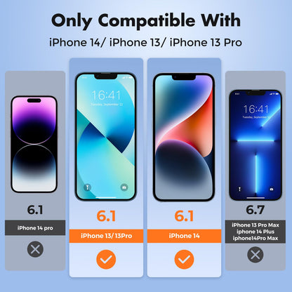 UNBREAKcable 2-Pack Screen Protector for iPhone 14/13/13 Pro Military-Grade Shatterproof Tempered Glass [9H+ Hardness] [Easy Installation Frame] [99.99% HD Clear] for Apple iPhone 13 Pro/13/14