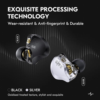 In Ear Earbuds Wired IEM Headphone,CCZ DC02 Dual Magnetic Circuit DD HIFI Earphones,Professional Hifi Earphone,Stereo Sound Earbuds Earphone,CCZ Solo In Ear Monitor for System (Silver, No MIC)