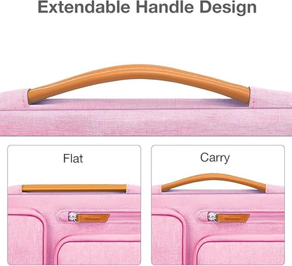 MOSISO 360 Protective Laptop Case 13.3 inch, 13-13.3 inch Laptop Sleeve Compatible with MacBook Air/Pro 13 / Pro 14,HP Dell Acer ASUS,Side Open Carrying Case with 4 Zipper Pockets&Handle, Pink