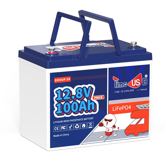 Timeusb 12V 100Ah RV LiFePO4 Lithium Battery- BCI Group 24, Deep Cycle LiFePO4 Battery Built-in 100A BMS, 1280Wh, Max.15000 Cycles, 10-Year Lifespan for RV, Solar, Trolling Motor, Marine