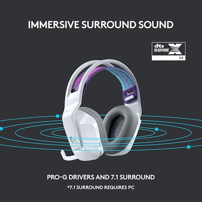 Logitech G733 Lightspeed Wireless Gaming Headset, Suspension Headband, Lightsync RGB, Blue VO!CE Mic, PRO-G Audio – White, Gaming Headset Wireless, PC, PS5, PS4, Switch Compatible