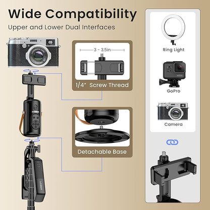 P08 Auto Face Tracking Phone Holder, No APP, 360°Rotation Phone Tracking Gimbal with Detachable Remote & 2 Fill Light, Phone Stand Gesture Control for Vlogging, Live Streaming, Video Recording