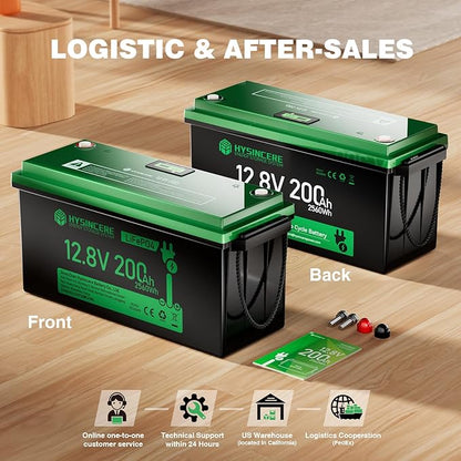 12V 200Ah LiFePO4 Lithium Battery with 2560Wh Energy, Built-in 200A BMS, Discharge Current (3S) up to 400A, 10 Years Lifetime 15000+ Cycles, Perfect for RV Solar Energy Storage Marine Trolling Motor