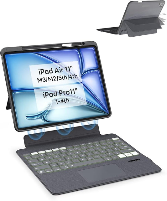 EIP Magnetix Keyboard Case for iPad Air 11 inch M4/M3/M2, 5th/4th Gen, iPad Pro 11" 1-4th, with Patented Stylus Shortcuts, Adjustable Stand, Detachable Keyboard, Backlit [Not for Pro 11 M4]