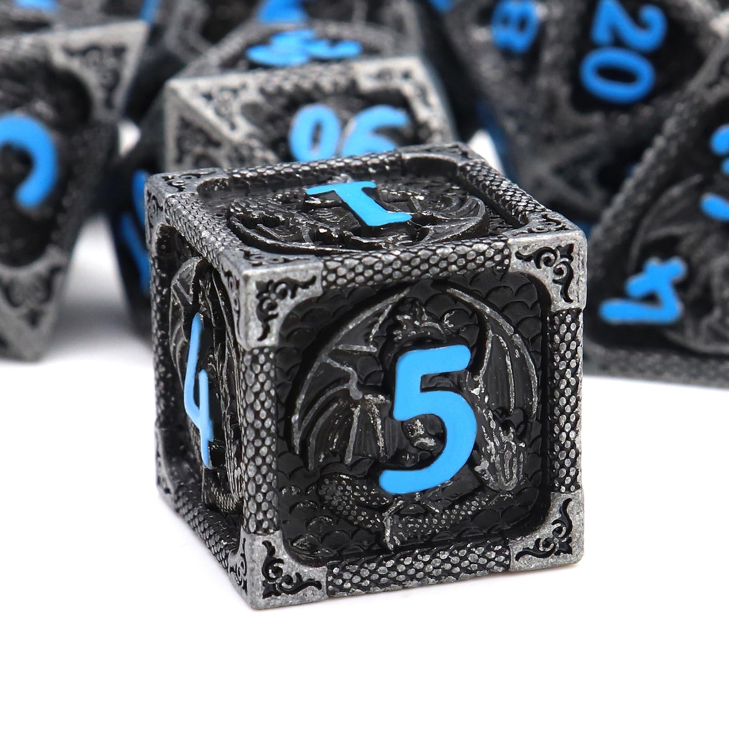 Haxtec Metal DND Dice Set, 7 Pcs Dragon Pattern Polyhedral Dice for RPG