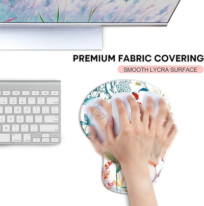 JIKIOU Mouse Pad, 2 Pack Ergonomic Mouse Pads with Comfortable Gel Wrist Rest Support and Smooth Cloth, Non-Slip PU Base for Easy Typing Pain Relief Durable and Easy to Clean Small White Flowers