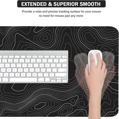 Topographic Mouse Pad, Extended Gaming (35.4x15.7 in), Desk Mat Laptop Waterproof Decor Writing for Work, Game, Office, Home - Topographic Contour