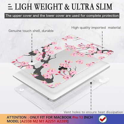 CISSOOK Hard Shell Case for MacBook Pro 13 inch A2338 A2289 A2251 2025-2020 Released, Cherry Floral Beauty Cover with Keyboard Cover and Screen Protector for MacBook Pro 13 M1 M2 - Cherry Blossoms