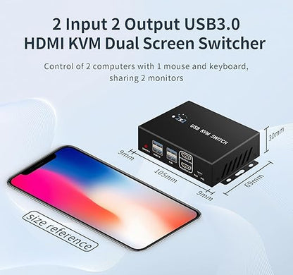 Dual Monitor Kvm Switch 2 Monitors 2 Computers HDMI 4k@60HZ,USB3.0. kvm switches 1 Monitors 2 Monitor 2 Computers,USB switcher 2 Computers Keyboard Mouse Switch (USB3.0+4KHDMI)