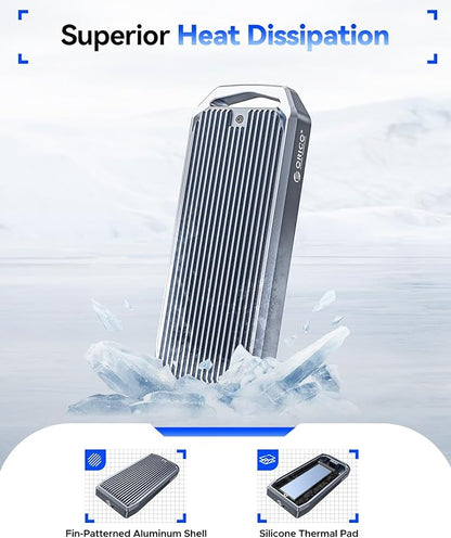 ORICO USB4 40Gbps M.2 SSD Enclosure, Supports Up to 8TB M.2 NVMe SSDs, Finned Aluminum Alloy Case, USB-C to USB-A&C 2-in-1 Cable, Plug and Play, Compatible with Thunderbolt 3/4, USB 3.2/3.1/3.0- M2V01