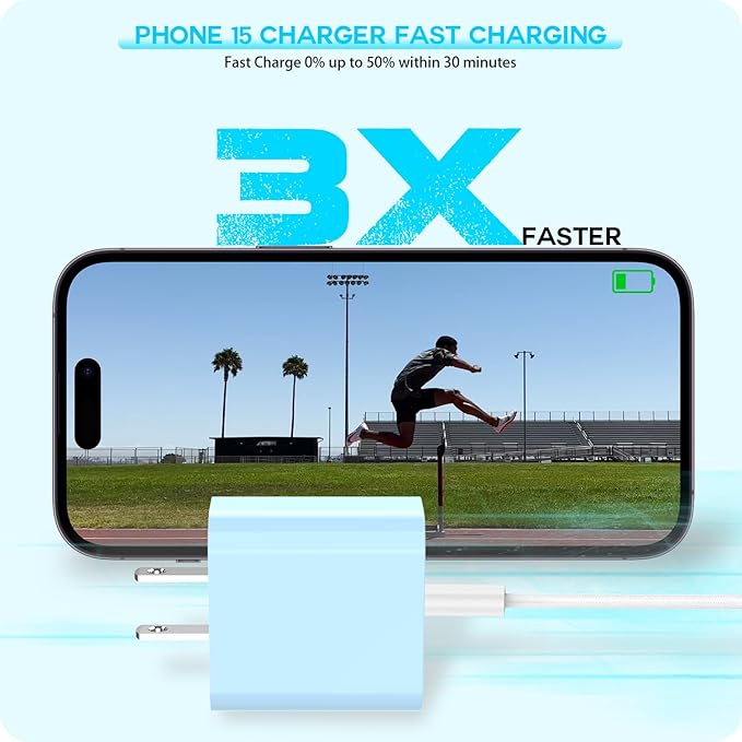 【Apple MFi Certified】20W USB C Fast Charger iPhone 16 15 Charge Block 3Pack 6 FT TypeC Fast Charger Cable for iPhone 16/16 Pro/16 Pro Max/iPhone 15/15 Pro Max/15 Plus All USB C Charging Devices(Blue)