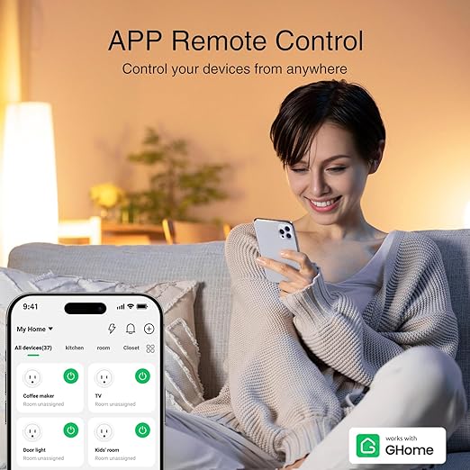 GHome Smart Plug, WiFi Smart Plugs Work with Alexa and Google Home, Smart Outlet Timer with APP Remote Control, 2.4GHz Wi-Fi Only, No Hub Required, ETL FCC Listed, White