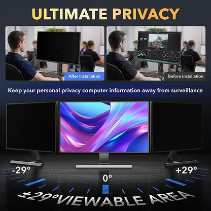 Magnetic 2 Pack Invisible Hidden Design Computer Privacy Screen Filter 24 Inch for Frameless Monitor 16:9 Aspect Ratio, Removable Anti Glare Blue Light Protector, Double Sided Reversible Eye Care Film