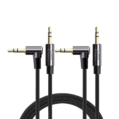 CableCreation 2-Pack 3.5mm Aux Cable 3FT/0.9m, 90 Degree 3.5mm Male to Male HiFi Cable with Silver-Plating Copper Core for Car Stereos, iPhones, PS4 Headset, Beats, Echo-Dot, 24K Gold Plated