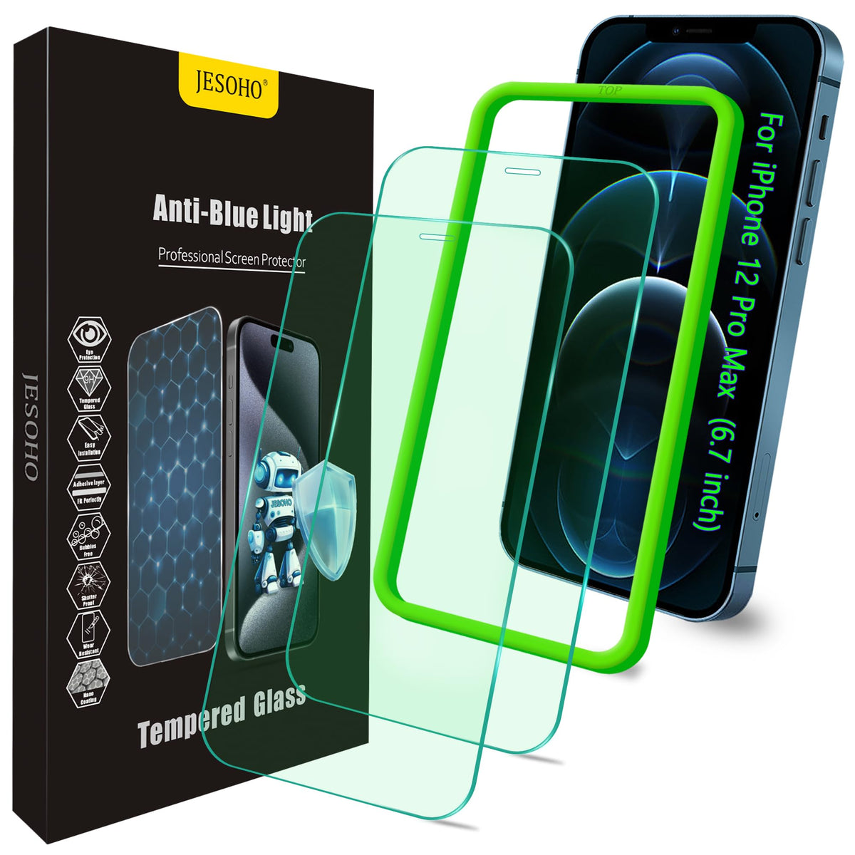 JESOHO for iPhone 14 Pro Blue Light Blocking Screen Protector, 2 Pack