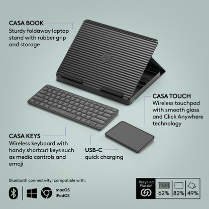 Logitech Casa Pop Up Desk Laptop Stand, Keyboard & Touchpad - Green/Black