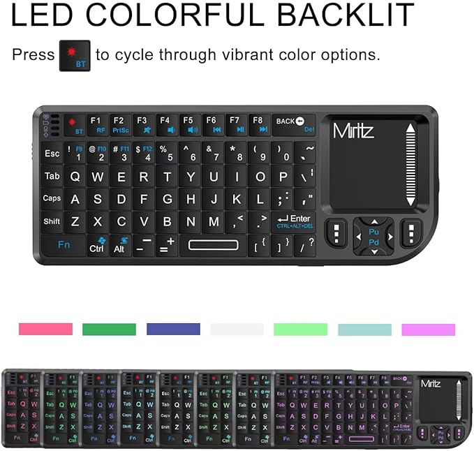 Mini Wireless Keyboard with Touchpad, Bluetooth Keyboard for iPad/Tablet/PC/TV, 2.4GHz USB Dongle & Bluetooth Dual Mode, Portable & Lightweight, Long Battery Life for Travel