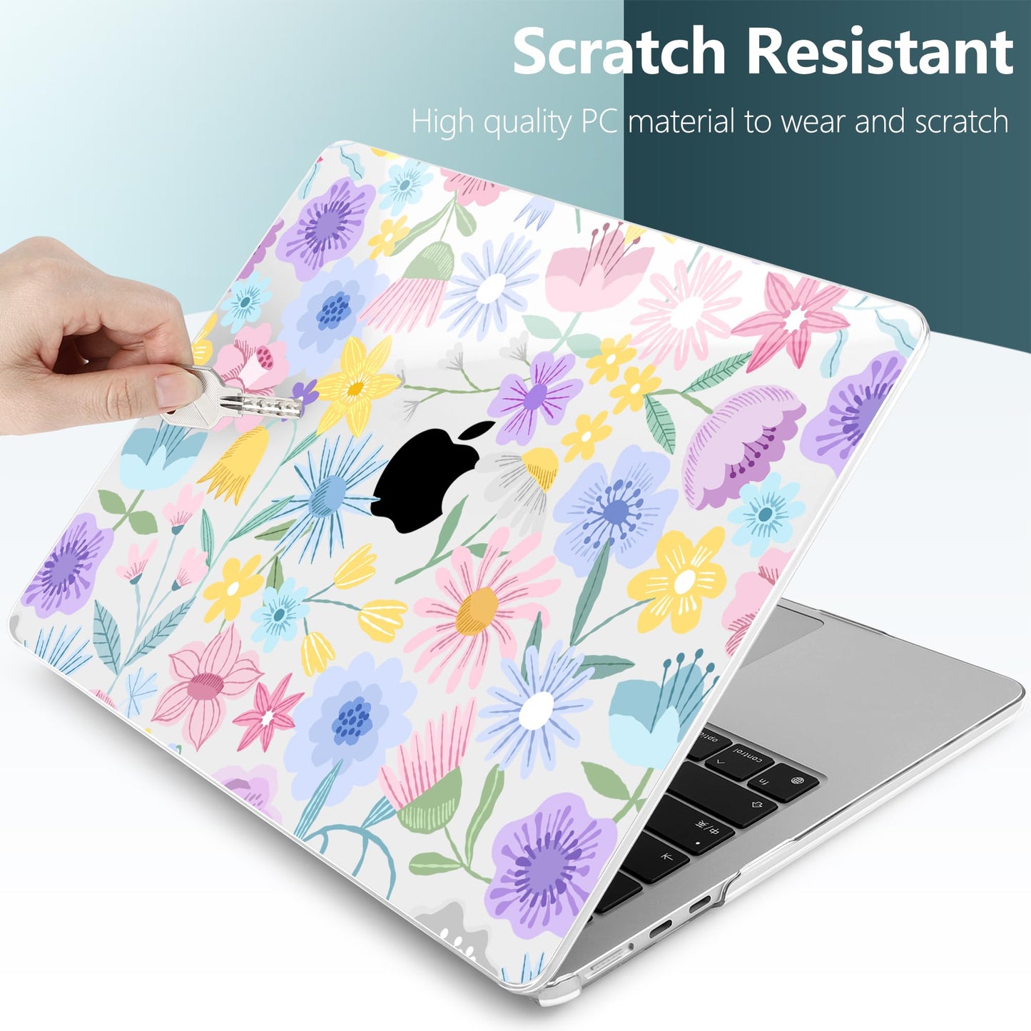 TWOLSKOO for MacBook Air 13 inch Case M5 2026 M4 2025 M3 M2 2024-2022 A3449 A3240 A3113 A2681, Plastic Hard Shell & Keyboard Cover & Type C for MacBook Air 13.6 inch Case, Spring Blooms