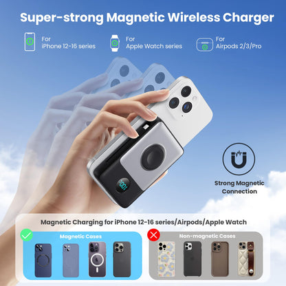 Portable Charger 5000mAh for iPhone, Power Bank with LCD Display PD Fast Charging Battery Pack for iPhone 16/15/14/13/12